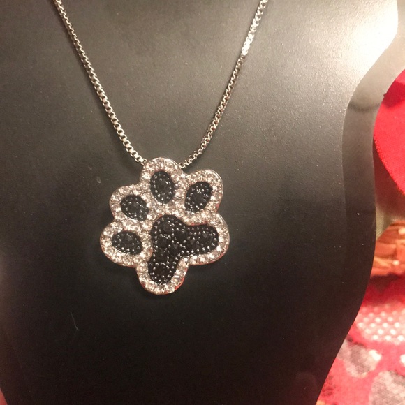 HOST PICK! Black&white crystal pawprint necklace - Picture 2 of 5